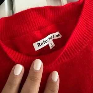 Reformation Dana Cashmere Crew Sweater Cherry Red XL NWOT